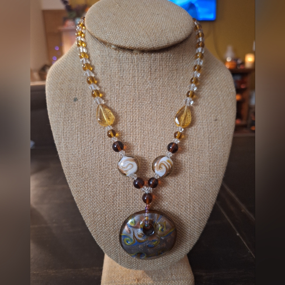 Brown and Yellow Murano Glass Necklace